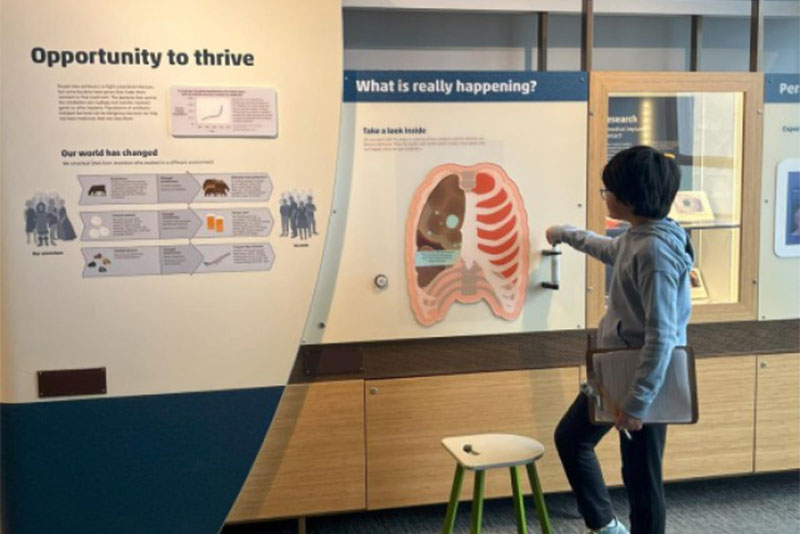 row-3-exhibit Student standing in front of display